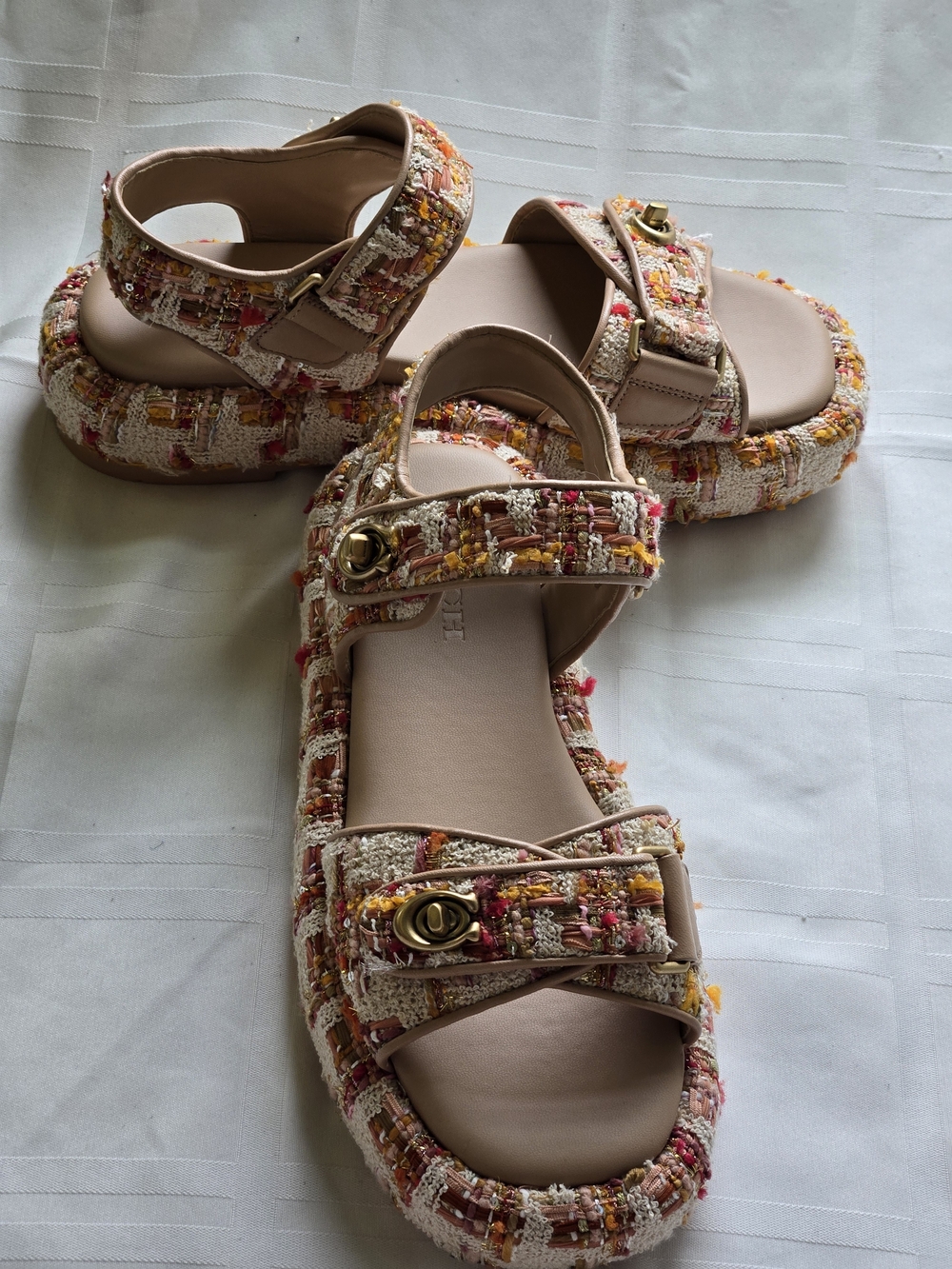 Coach Multicolor Tweed Platform Sandals - Picture 9 of 12